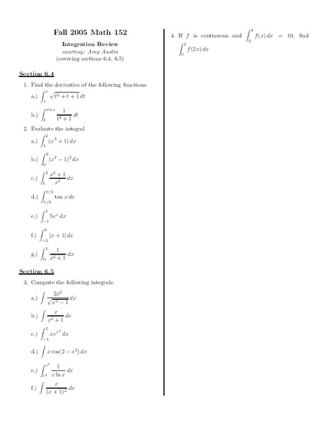 Integration Review Worksheet