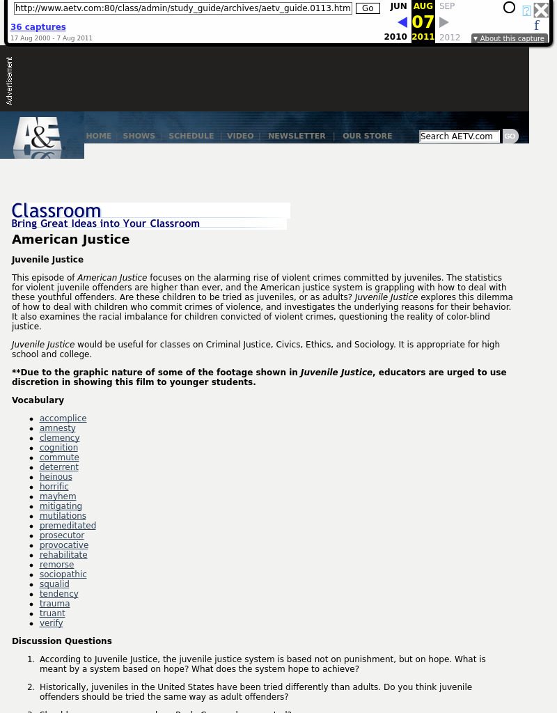 American Justice: Juvenile Justice Lesson Plan