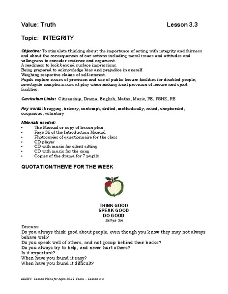 INTEGRITY Lesson Plan