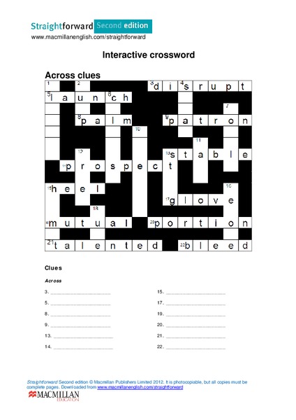 Interactive Crossword Worksheet