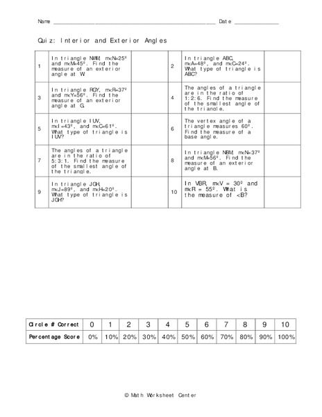 Interior and Exterior Angles Worksheet