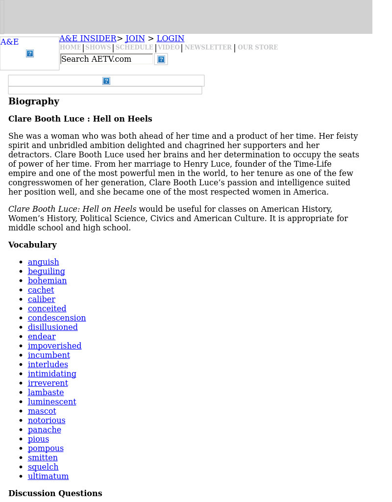 Clare Booth Luce : Hell on Heels Lesson Plan
