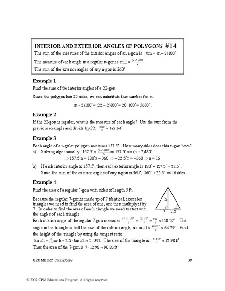 Interior and Exterior Angles of Polygons Worksheet