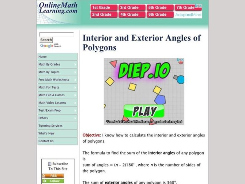 Interior and Exterior Angles of Polygons Interactive