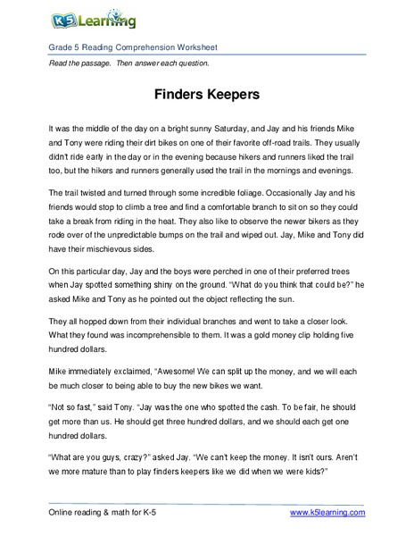 Finders Keepers Worksheet