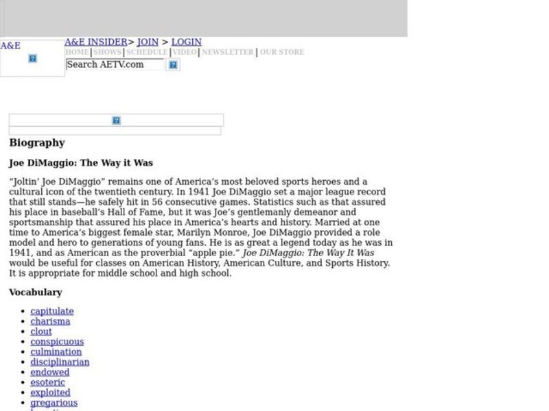 Joe DiMaggio: The Way it Was Lesson Plan