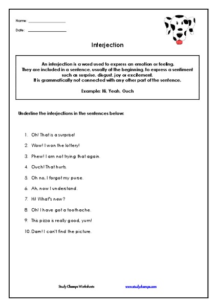 Interjection Worksheet