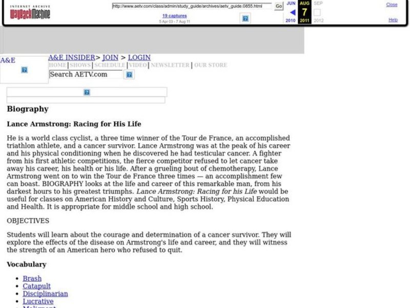 Lance Armstrong: Racing for His Life Lesson Plan