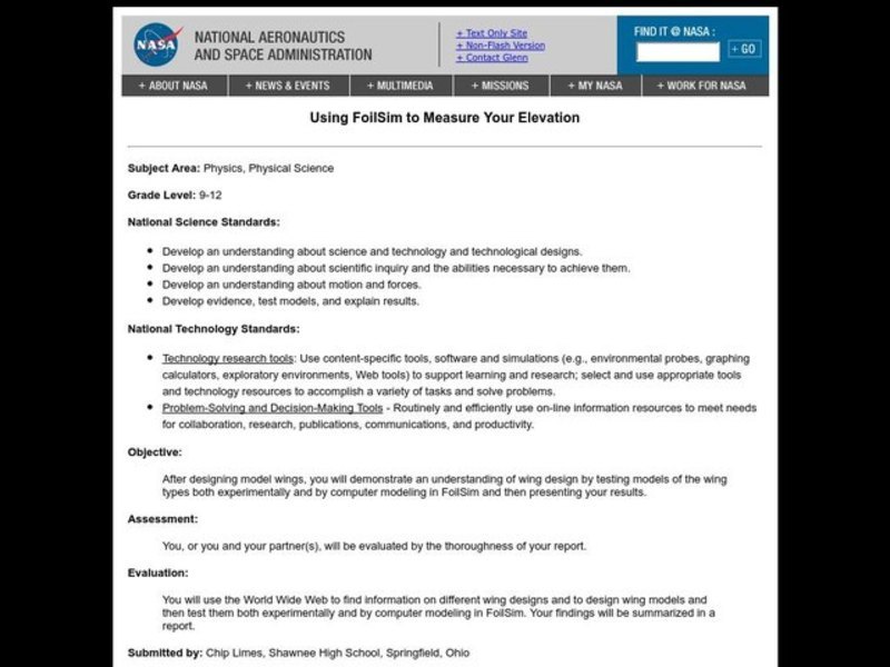 Using FoilSim to Measure Your Elevation Lesson Plan