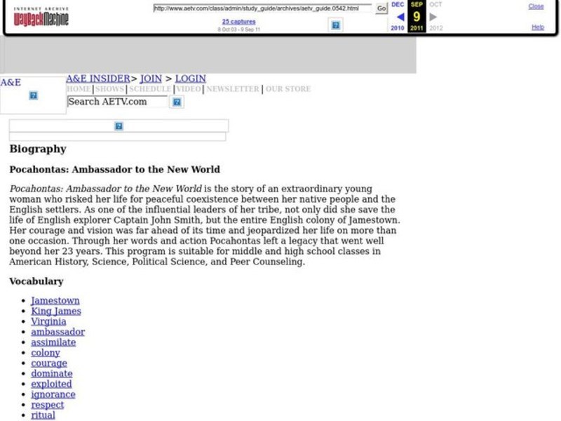Pocahontas: Ambassador to the New World Lesson Plan