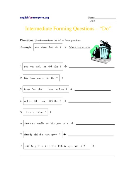 Intermediate Forming Questions - "Do" Worksheet