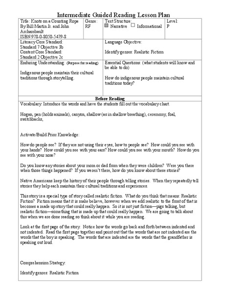 Intermediate Guided Reading Lesson Plan Lesson Plan