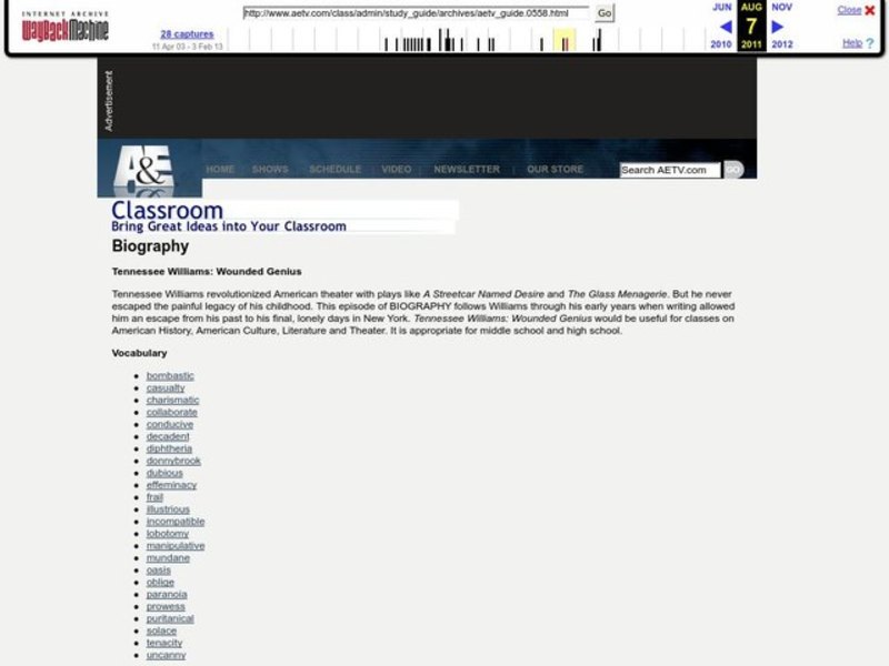 Tennessee Williams: Wounded Genius Lesson Plan