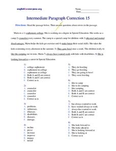 Intermediate Paragraph Correction Worksheet