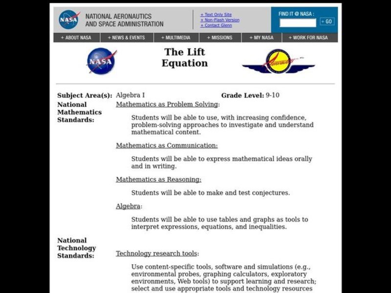 The Lift Equation Lesson Plan