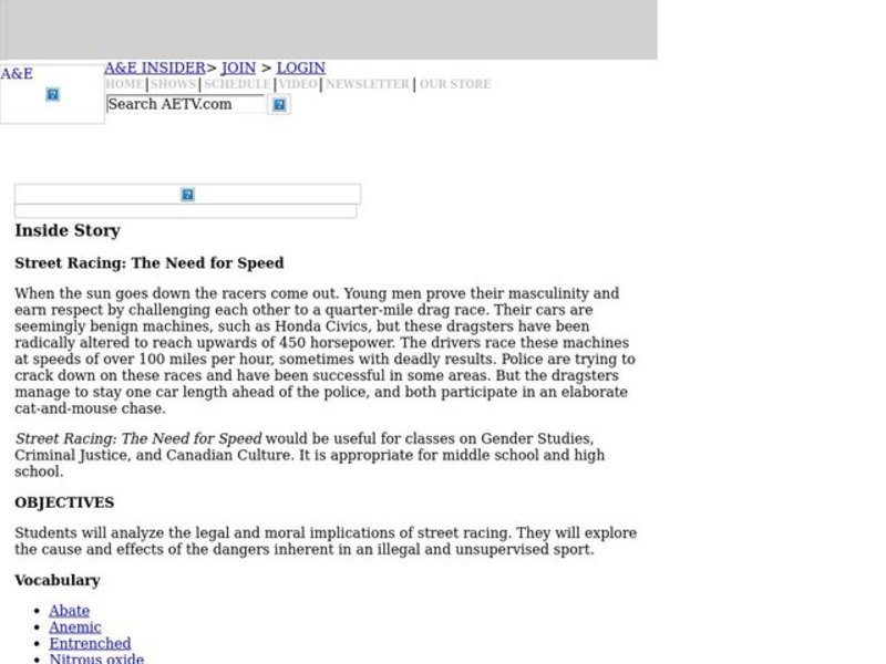 Street Racing: The Need for Speed Lesson Plan