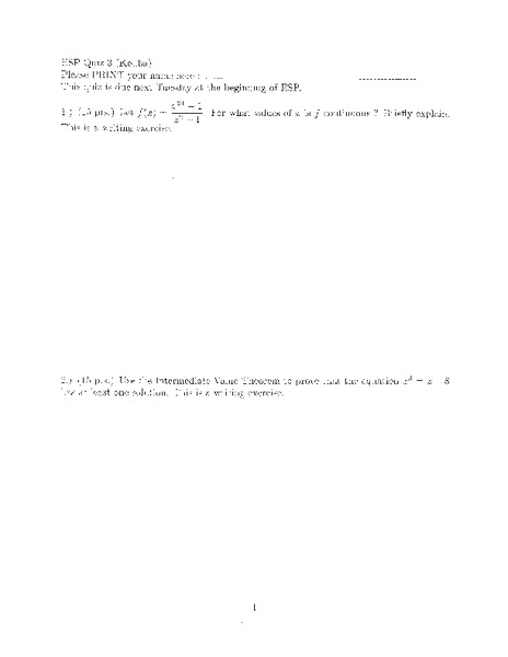 Intermediate Value Theorem Worksheet