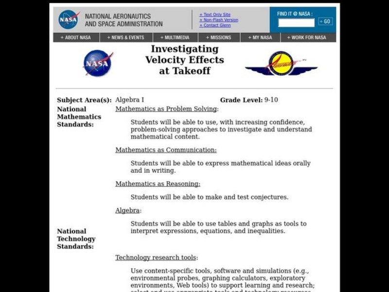 Investigating Velocity Effects at Takeoff Lesson Plan