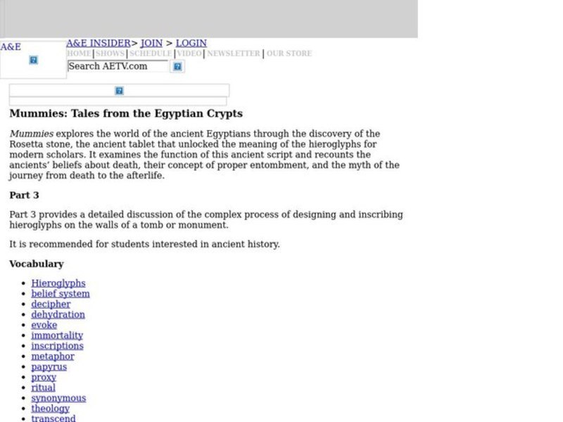 Mummies: Tales from the Egyptian Crypts Part III Lesson Plan