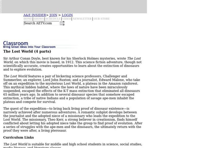 The Lost World (4 parts) Lesson Plan