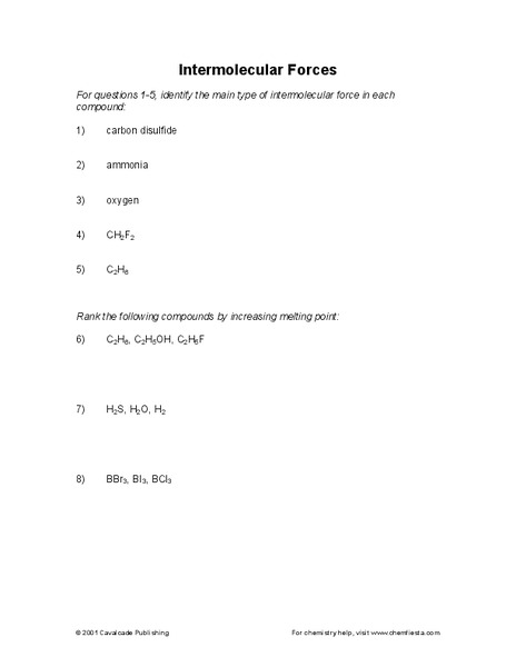 Intermolecular Forces Worksheet