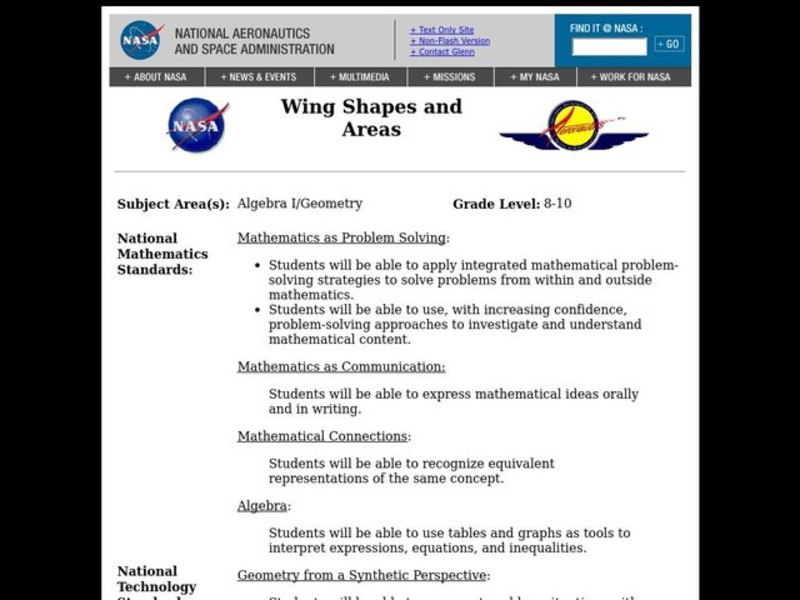 Wing Shapes and Areas Lesson Plan
