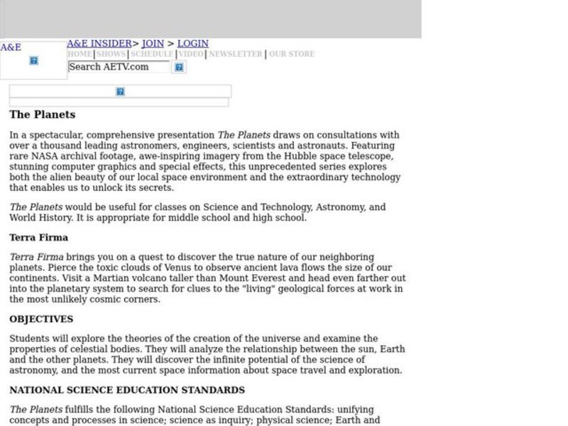 The Planets Terra Firma Lesson Plan