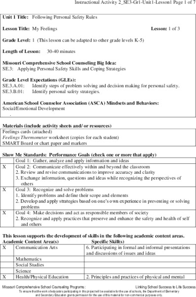 My Feelings Lesson Plan