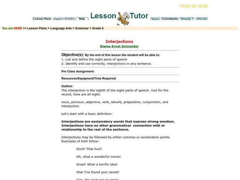 Interjections Lesson Plan