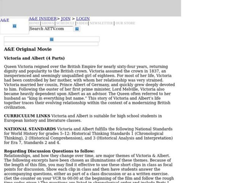 Victoria and Albert (4 Parts) Lesson Plan