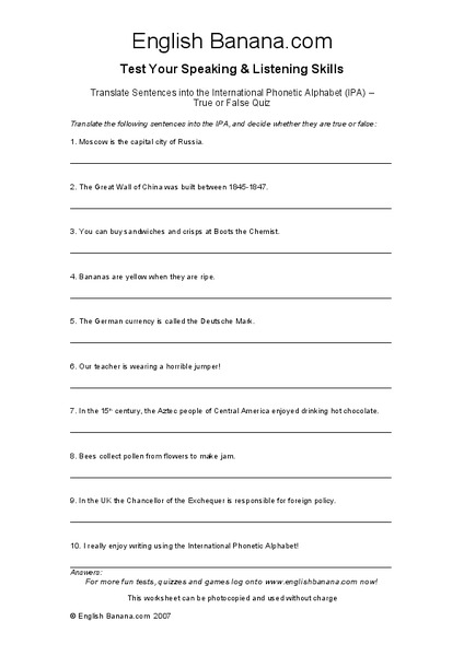 International Phonetic Alphabet Worksheet
