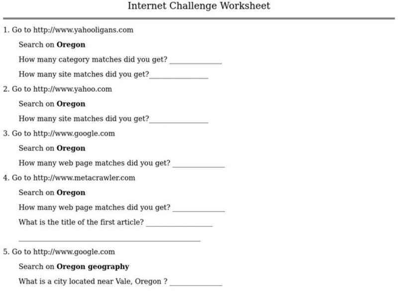 Internet Challenge Worksheet Lesson Plan