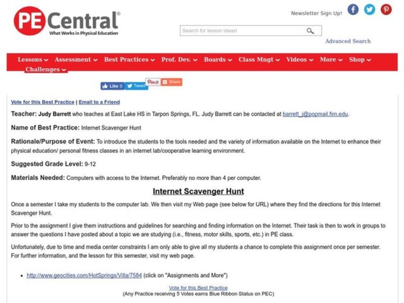 Internet Scavenger Hunt Lesson Plan