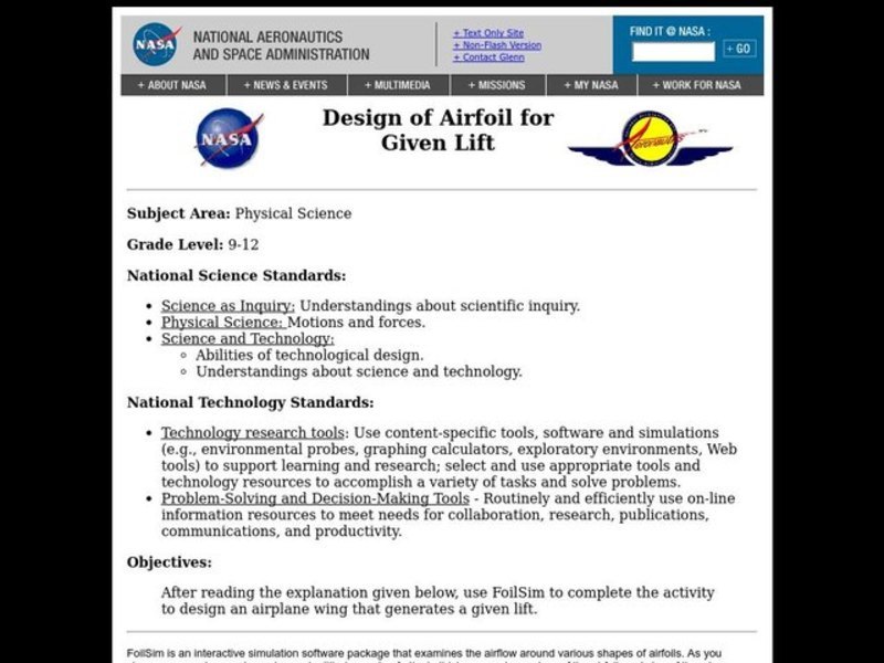 Design of Airfoil for Given Lift Lesson Plan
