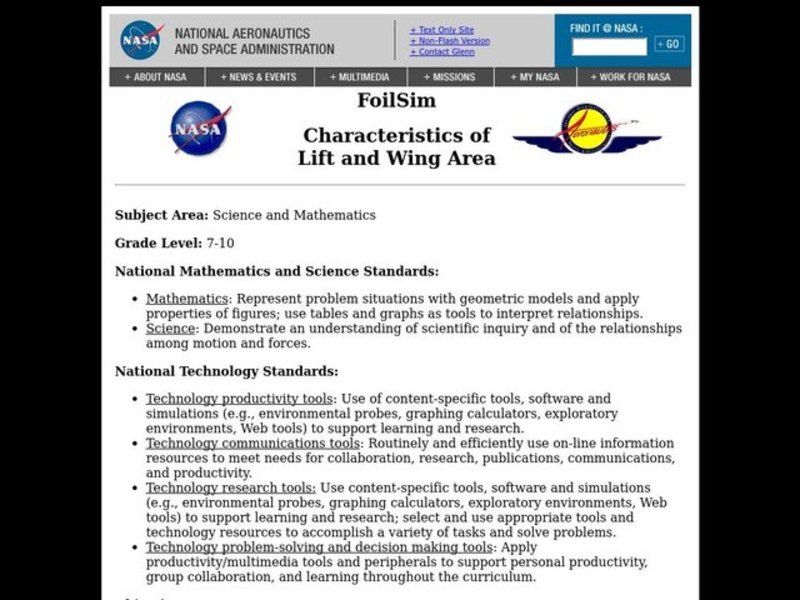 Characteristics of Lift and Wing Area Lesson Plan