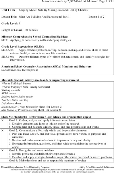 What Are Bullying And Harassment? Part 1 Lesson Plan
