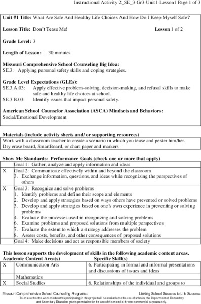 Don’t Tease Me! Lesson Plan