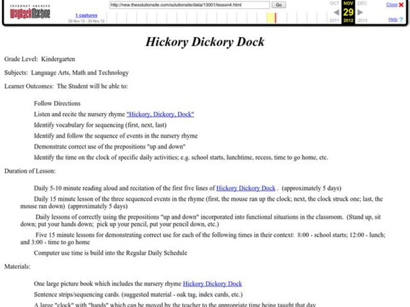 Hickory Dickory Dock Lesson Plan