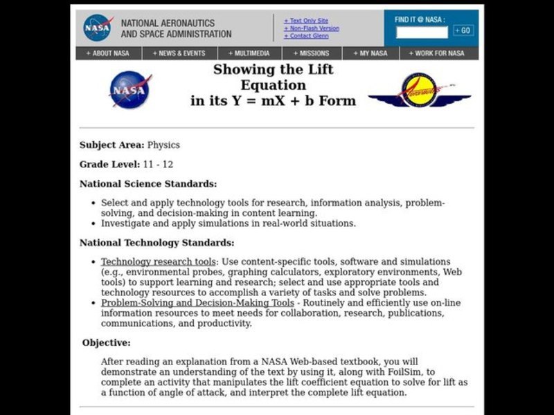 Showing the Lift Equation Lesson Plan