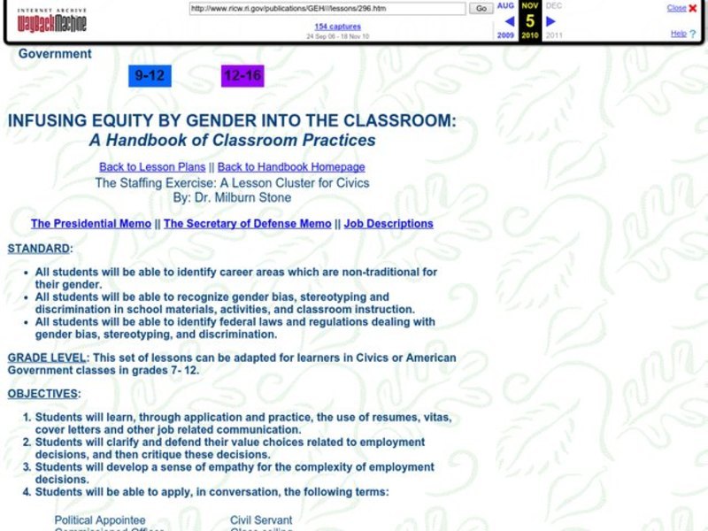 Infusing Equity by Gender into the classroom Lesson Plan