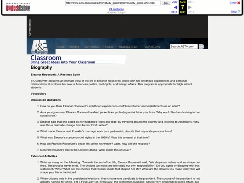 Eleanor Roosevelt: A Restless Spirit Lesson Plan