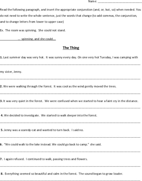 Compound Sentence Worksheet Short Answer