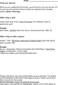 Citing Sources Short Answer