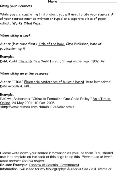 Citing Sources Short Answer