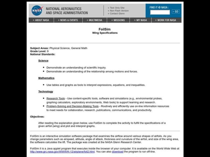 Wing Specifications Lesson Plan