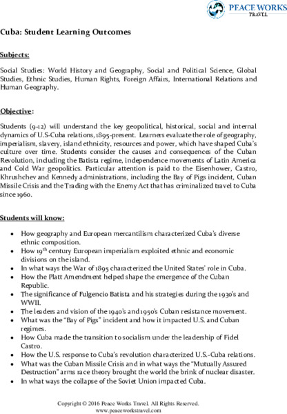 Cuba Student Learning Outcomes (2016) Lesson Plan