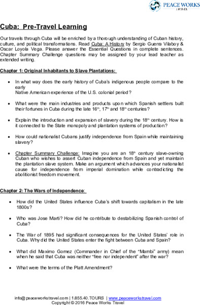 Cuba War and Peace: Essential Questions (2016) Short Answer