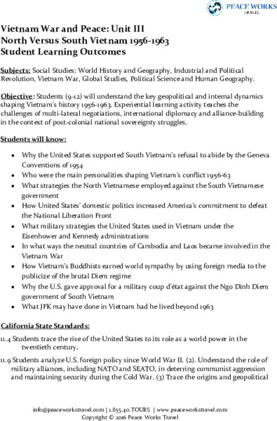 Vietnam War and Peace: Student Learning Outcomes (2016) Activity