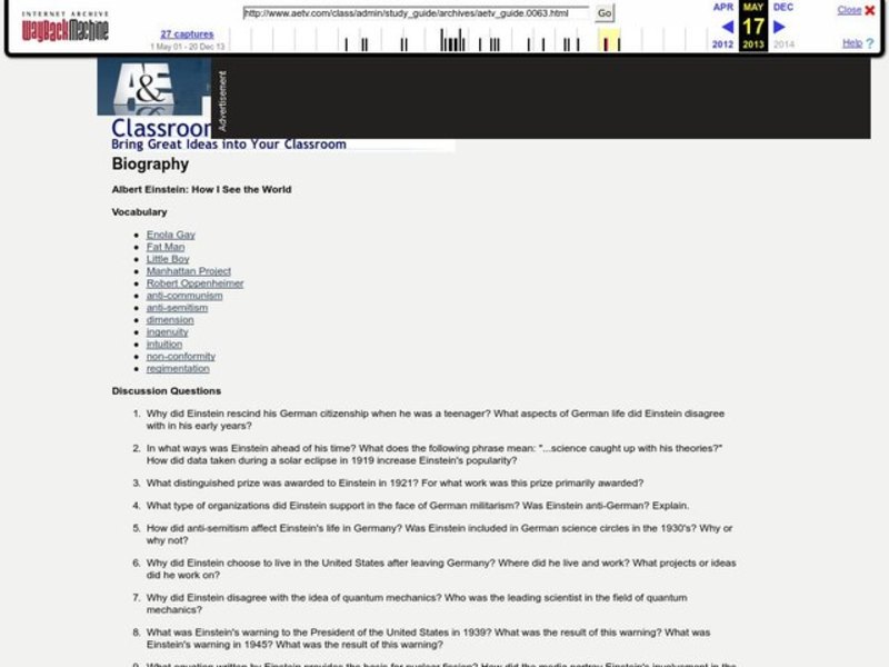 Albert Einstein: How I See the World Lesson Plan