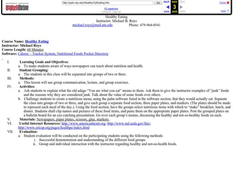 Healthy Eating Lesson Plan